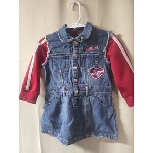 US Polo Little Girl Denim Dress Size 24mos Long Red Sleeves‎